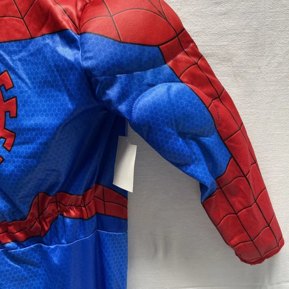 Marvel Spiderman Padded Jumpsuit Costume S 4-7 Muscles Mask Spider Man Costumes